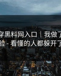 我来拆穿黑料网入口｜我做了对照实验 - 看懂的人都躲开了