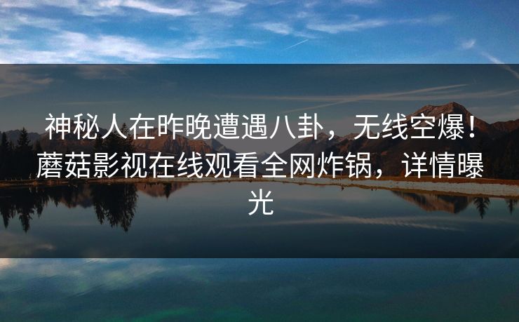 神秘人在昨晚遭遇八卦，无线空爆！蘑菇影视在线观看全网炸锅，详情曝光